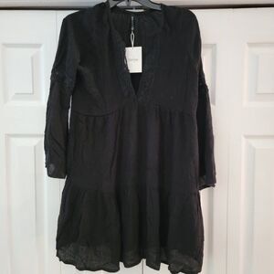 Raviya Women's Black Long Sleeve V-Lace cover up swim  Dress Size Small